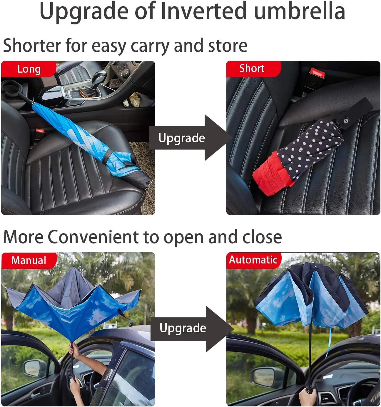 Inverted Umbrella Double Layer Automatic Folding Reserve Umbrella Windproof UV Protection for Rain Car Travel Outdoor Men Women