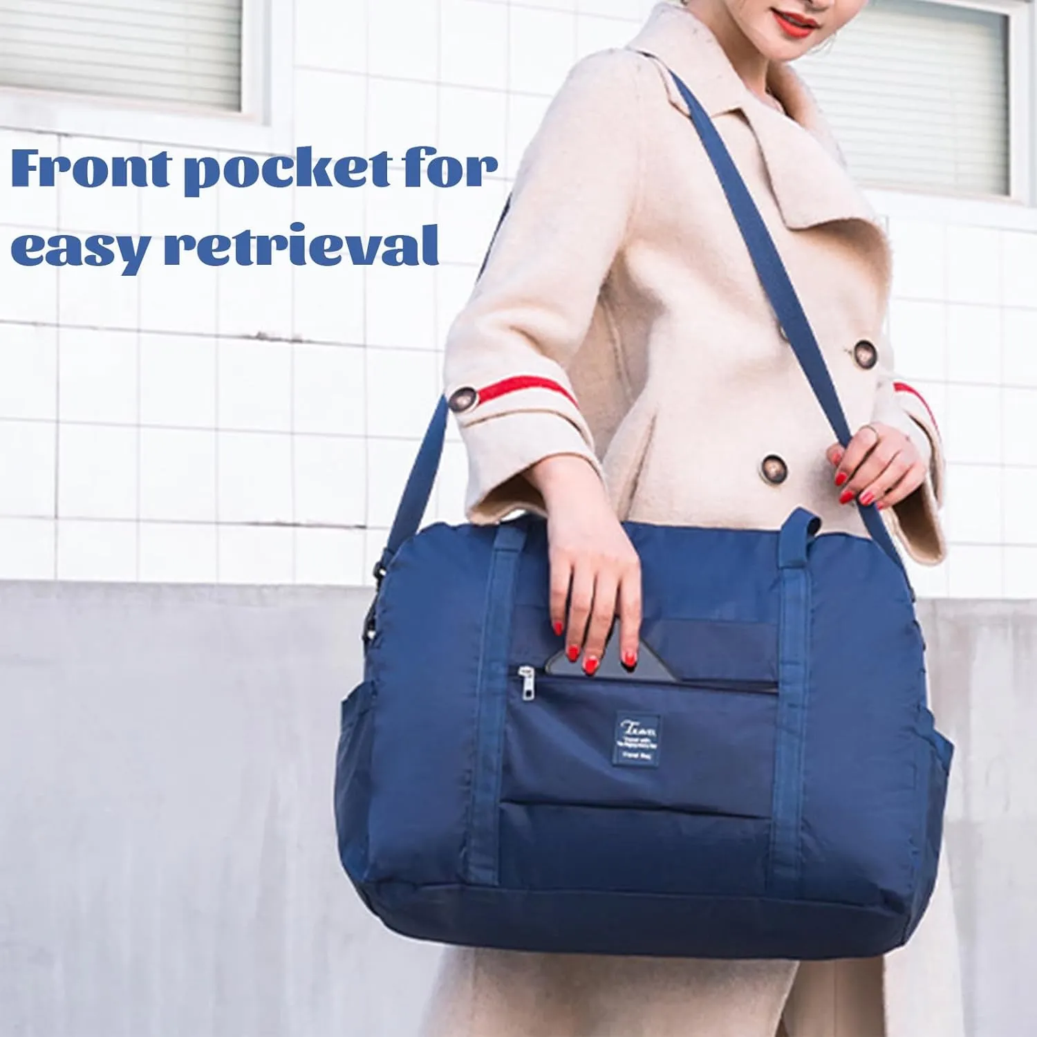 INVODA Travel Bag Carry on Duffle Bag Tote Spirit Airlines Personal Item Shoulder Weekender Overnight Waterproof Sports Gym Bag for Women and Men (Navy Blue)