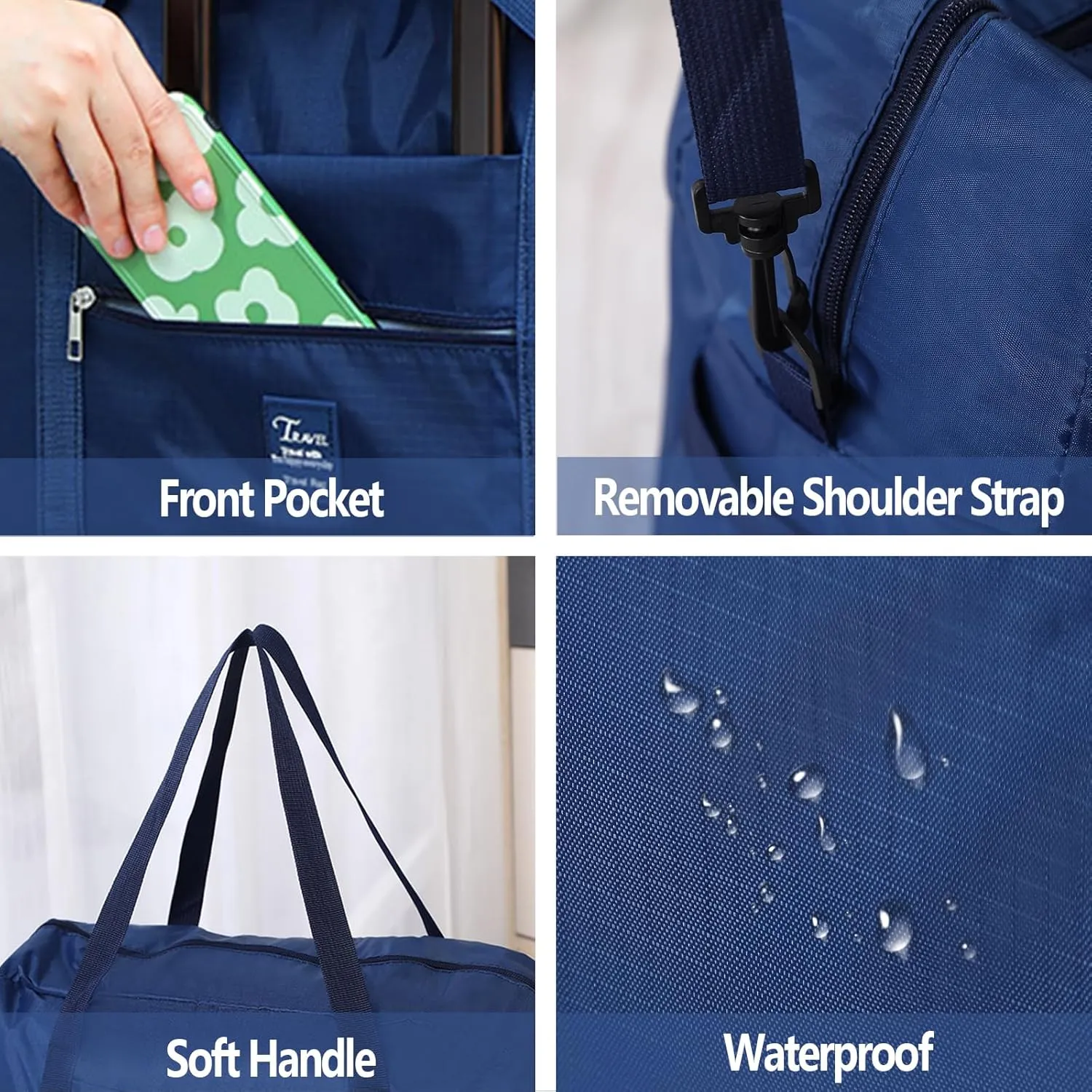 INVODA Travel Bag Carry on Duffle Bag Tote Spirit Airlines Personal Item Shoulder Weekender Overnight Waterproof Sports Gym Bag for Women and Men (Navy Blue)