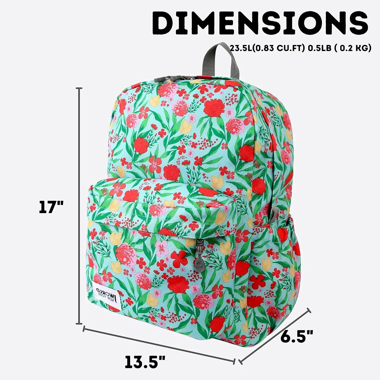 J World New York Unisex Kid's Oz School Backpack for Girls Boys. Cute Bookbag, Flora, One Size