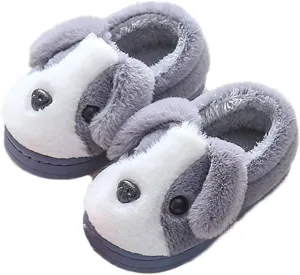 JadeRich Kids/Adults Cute Dog Pattern Fleece Indoor Outdoor Slippers Parent Child Memory Foam Non-Slip Home Shoes