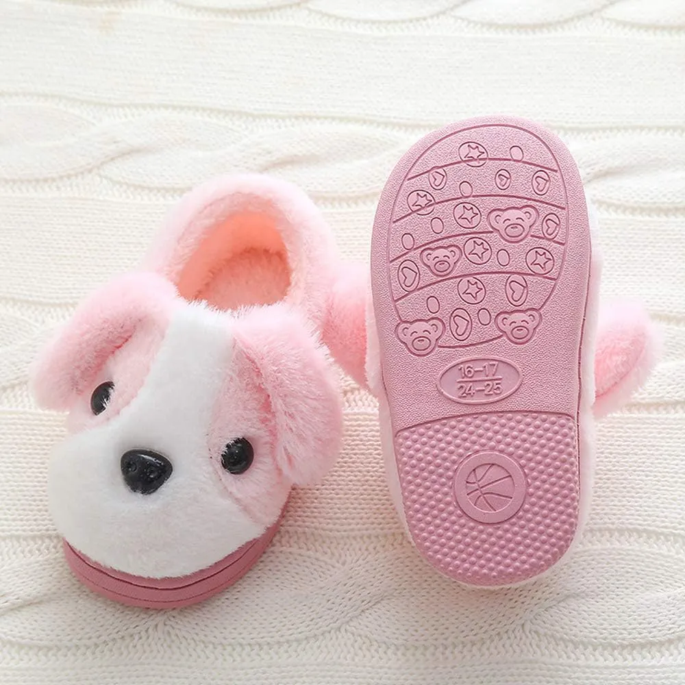 JadeRich Kids/Adults Cute Dog Pattern Fleece Indoor Outdoor Slippers Parent Child Memory Foam Non-Slip Home Shoes