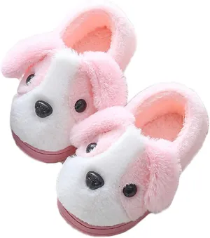 JadeRich Kids/Adults Cute Dog Pattern Fleece Indoor Outdoor Slippers Parent Child Memory Foam Non-Slip Home Shoes