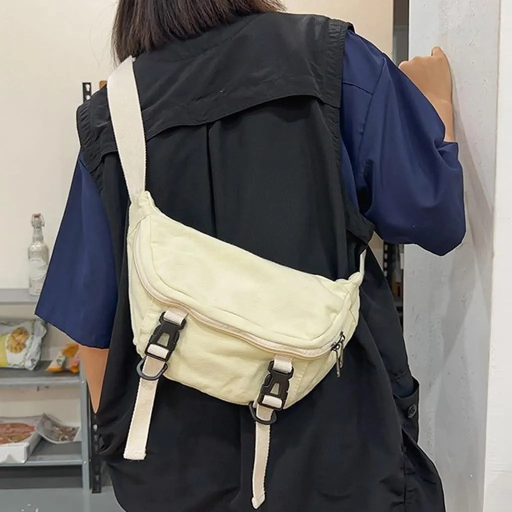 Japanese Canvas Crossbody Purse Chest Bag For Men And Women Versatile Black Shoulder Pack Adjustable Strap