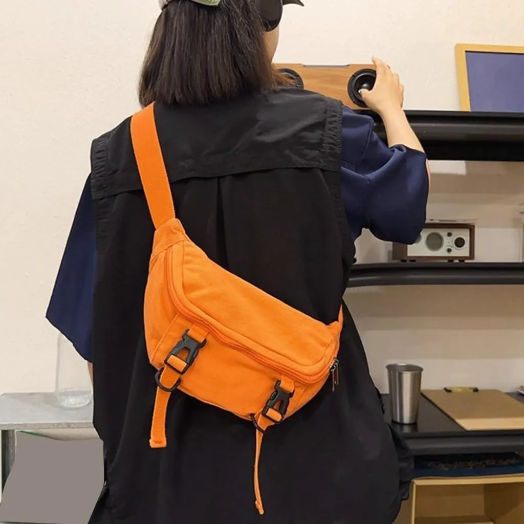 Japanese Canvas Crossbody Purse Chest Bag For Men And Women Versatile Black Shoulder Pack Adjustable Strap