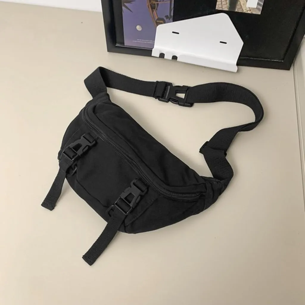 Japanese Canvas Crossbody Purse Chest Bag For Men And Women Versatile Black Shoulder Pack Adjustable Strap