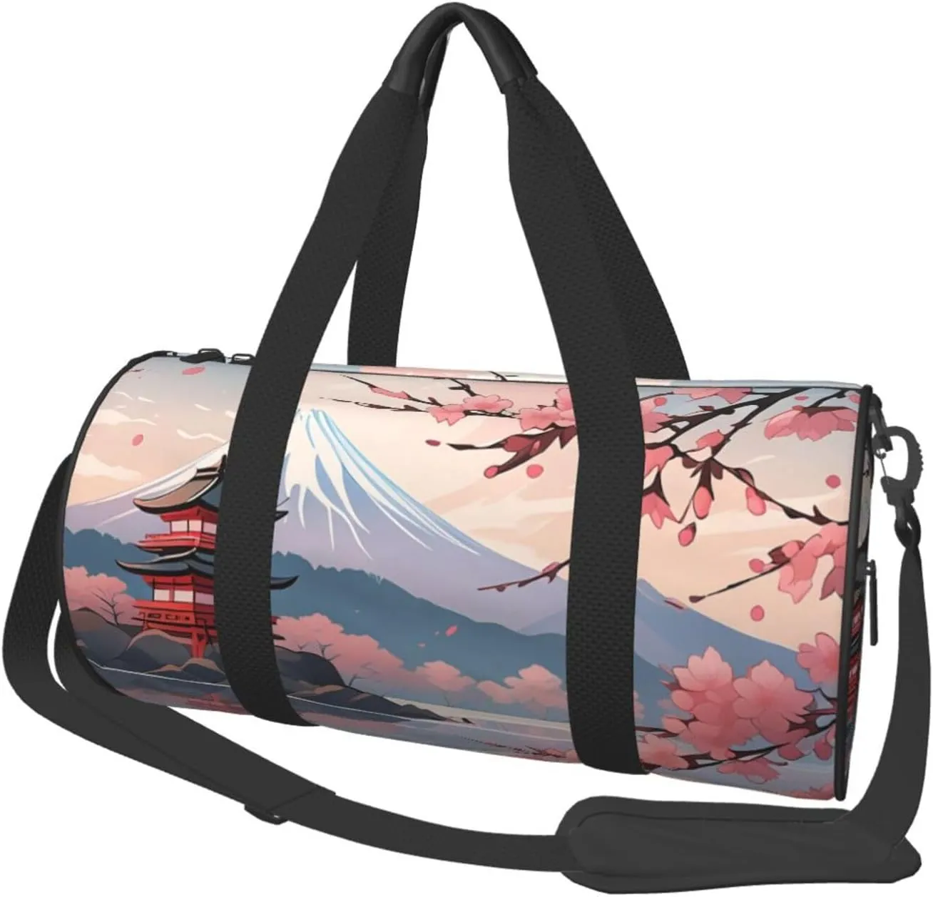 Japanese Floral Cherry Blossom Printed Travel Bag,Round Personal Item Storage bag,Foldie Duffel Bag for Traveling Vacation,Fitness,Sports
