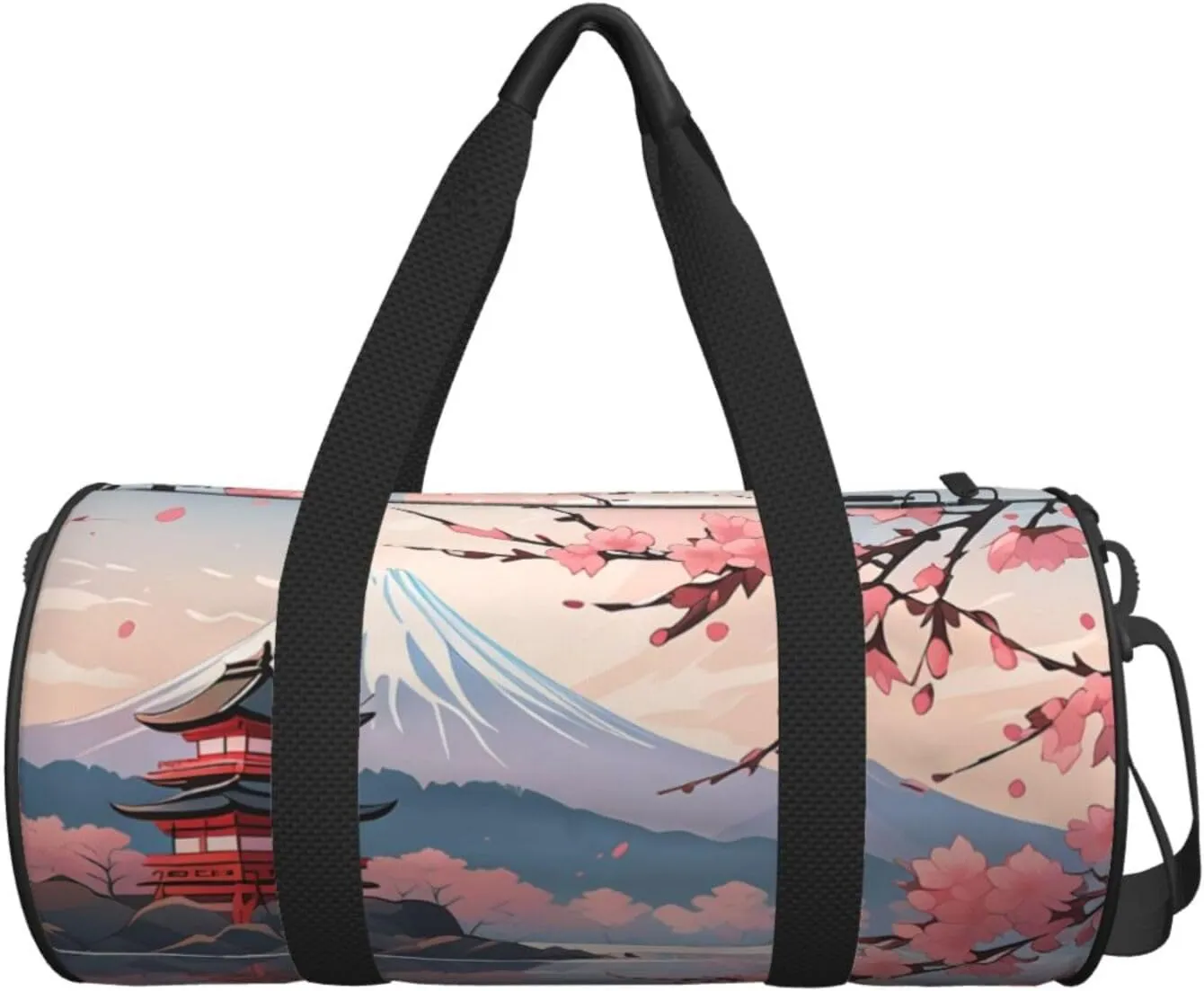 Japanese Floral Cherry Blossom Printed Travel Bag,Round Personal Item Storage bag,Foldie Duffel Bag for Traveling Vacation,Fitness,Sports