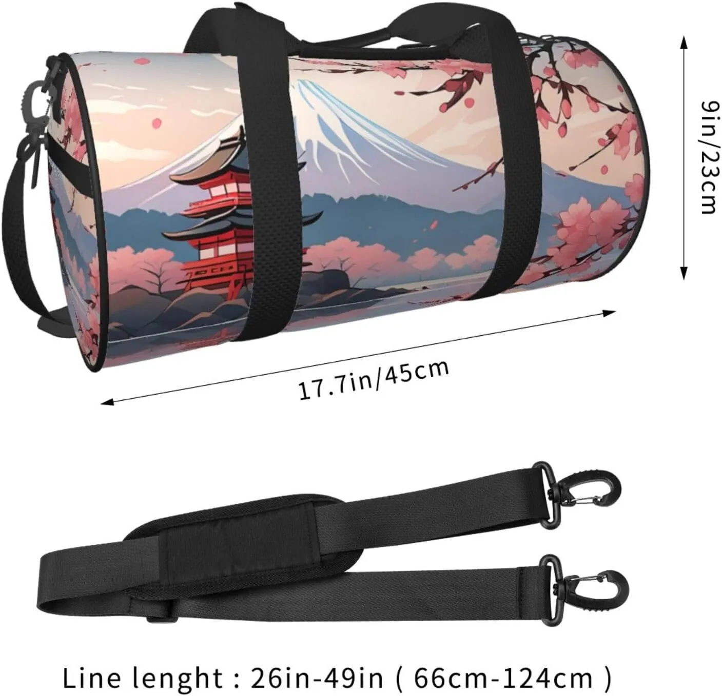 Japanese Floral Cherry Blossom Printed Travel Bag,Round Personal Item Storage bag,Foldie Duffel Bag for Traveling Vacation,Fitness,Sports