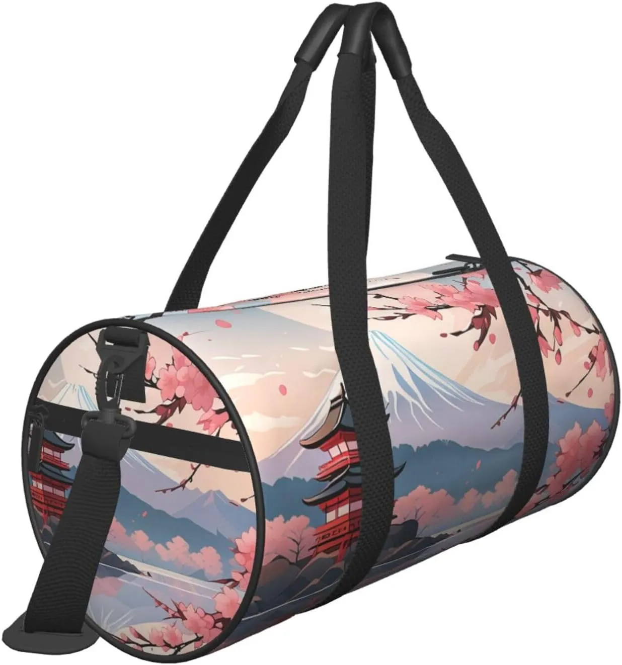 Japanese Floral Cherry Blossom Printed Travel Bag,Round Personal Item Storage bag,Foldie Duffel Bag for Traveling Vacation,Fitness,Sports