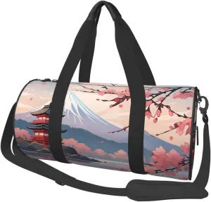 Japanese Floral Cherry Blossom Printed Travel Bag,Round Personal Item Storage bag,Foldie Duffel Bag for Traveling Vacation,Fitness,Sports