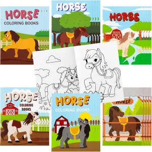 JAPBOR 24pcs Horse Party Coloring Books for Kids, Farmhouse Pony Color Pages Drawing Booklet Bulk, Cartoon Western Horses DIY Art Painting Craft Games Party Favors Carnival Goodie Bags Fillers