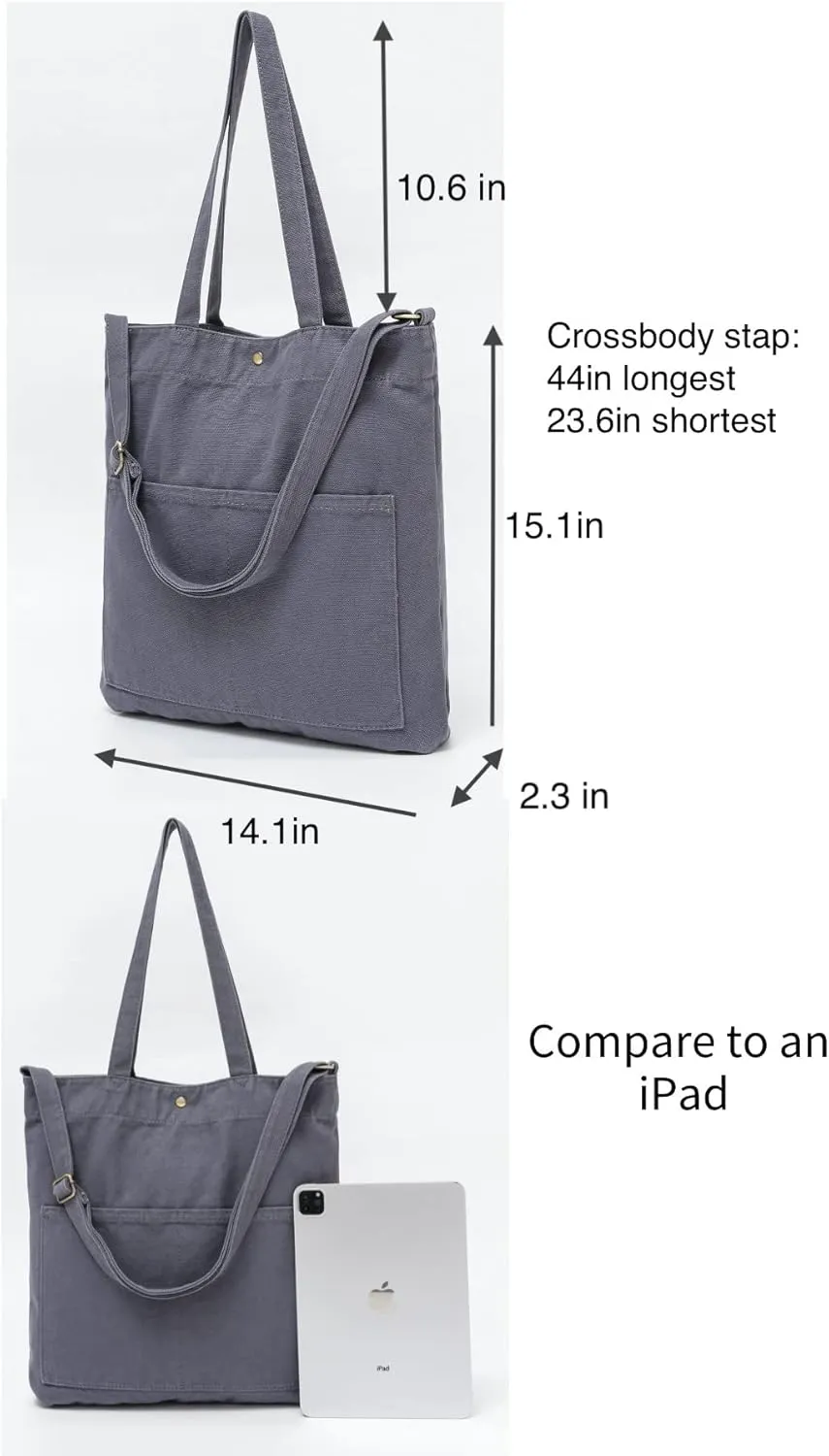 Jeelow Canvas Tote Handbag Shoulder Bag Crossbody Purses Double Pockets For Men & Women