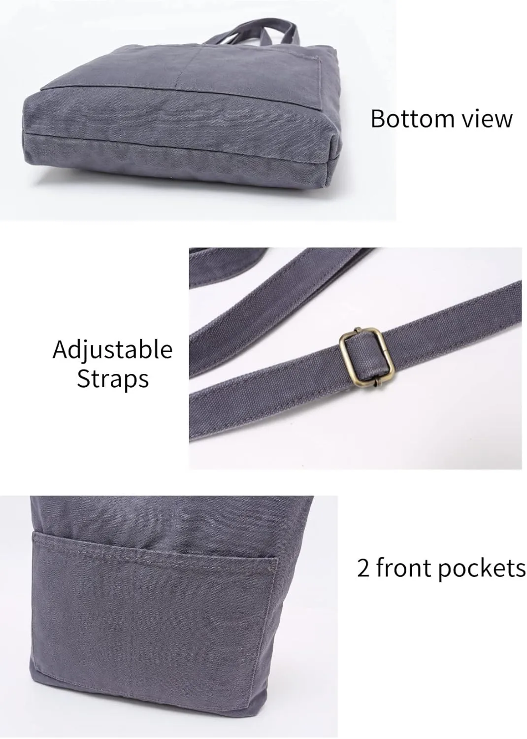 Jeelow Canvas Tote Handbag Shoulder Bag Crossbody Purses Double Pockets For Men & Women