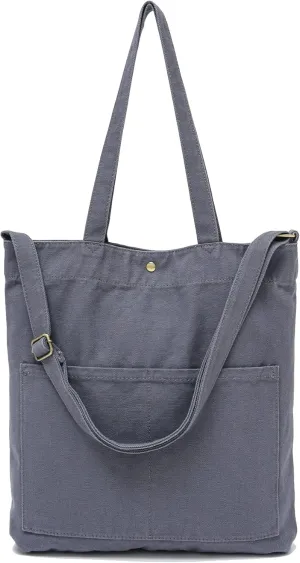 Jeelow Canvas Tote Handbag Shoulder Bag Crossbody Purses Double Pockets For Men & Women
