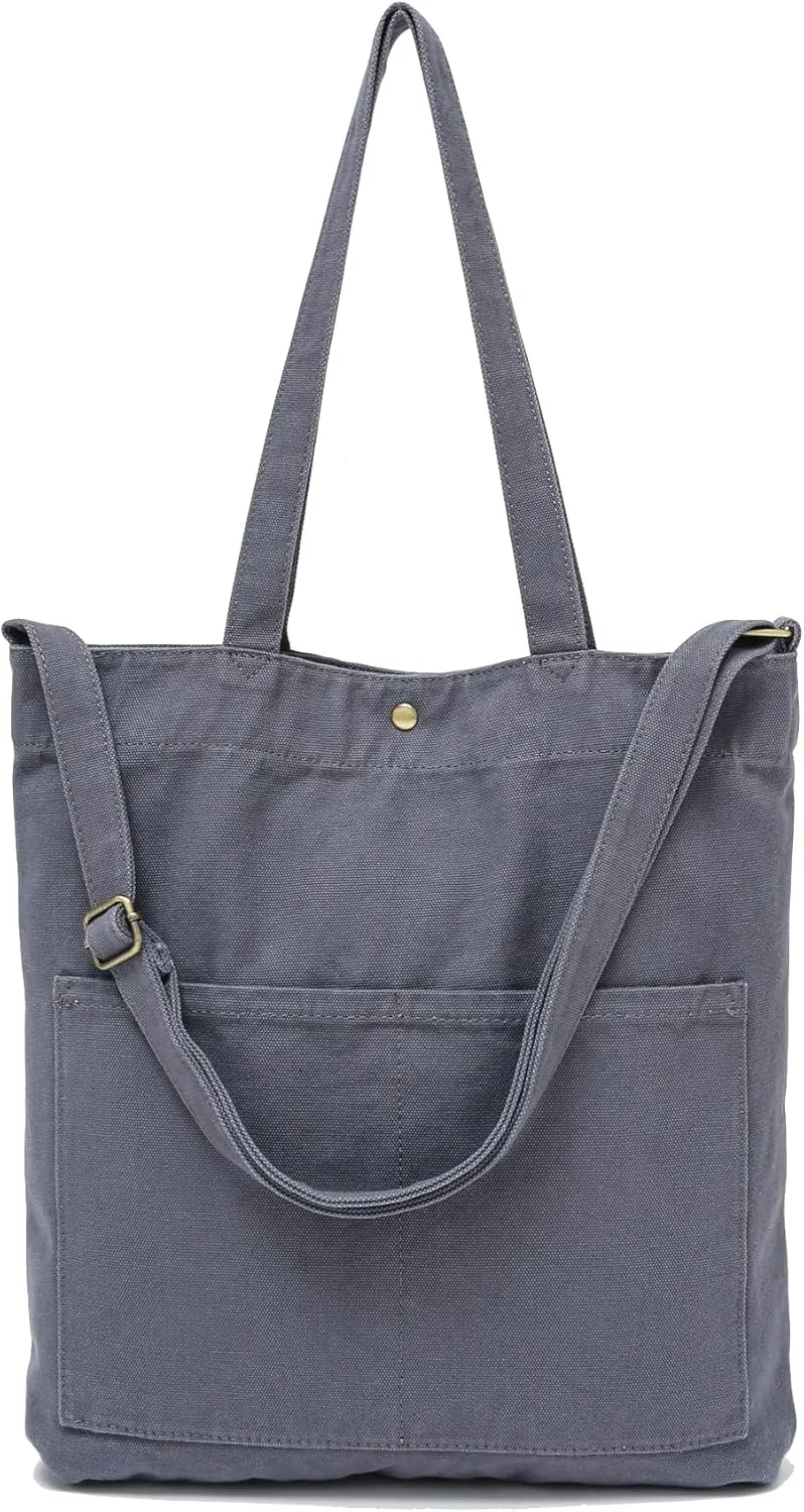 Jeelow Canvas Tote Handbag Shoulder Bag Crossbody Purses Double Pockets For Men & Women
