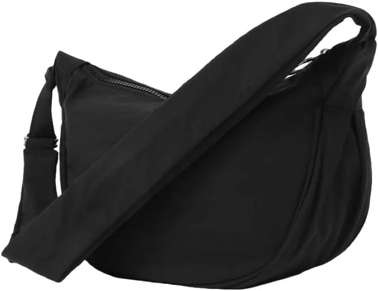 Jeelow Small Canvas Crescent Tote Handbag Mini Crossbody Cellphone Sling Bag Purses With Adjustable Strap & Zipper