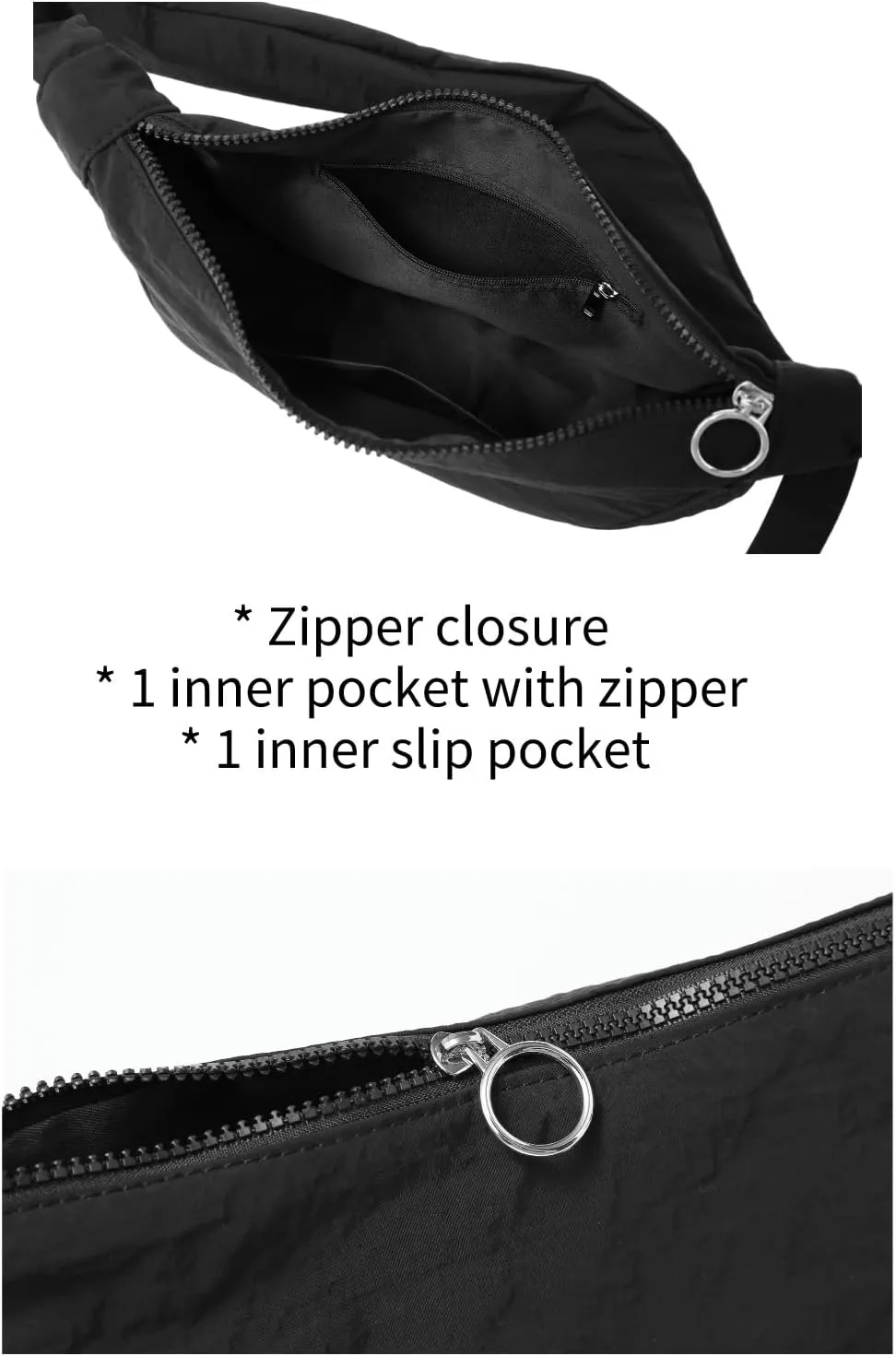 Jeelow Small Canvas Crescent Tote Handbag Mini Crossbody Cellphone Sling Bag Purses With Adjustable Strap & Zipper