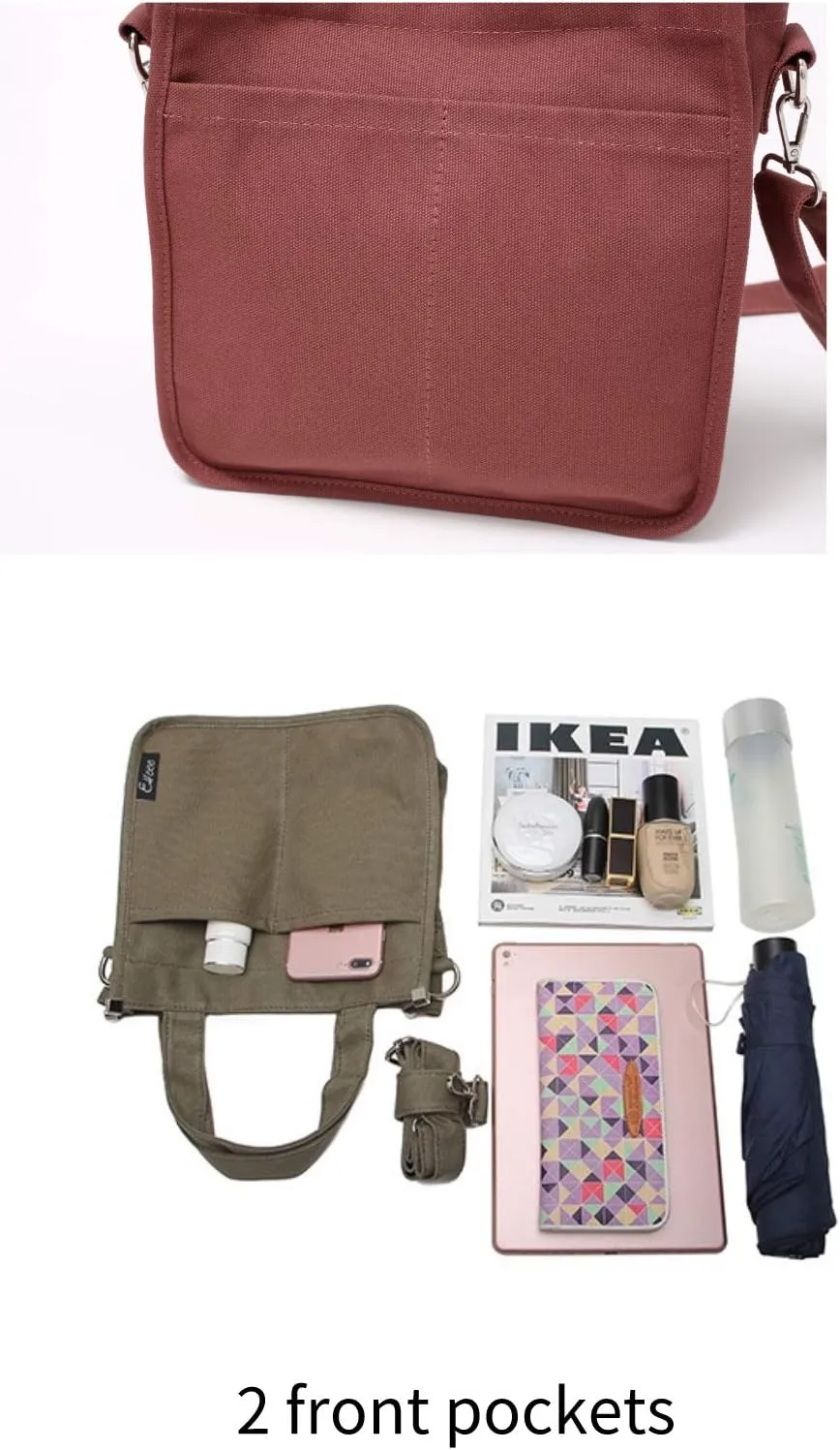 Jeelow Small Canvas Tote Handbag Shoulder Crossbody Bag Purse With Zipper & Pockets For Men & Women