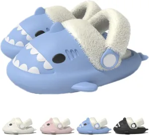 Jfxgjuv Sharklas Originales Kids, Sharky Chanclas Kids, Shark Slides Kids with Back Strap, Shark Polares Kids Shark Slides Summer and Winter Detachable Plush Warm Slippers