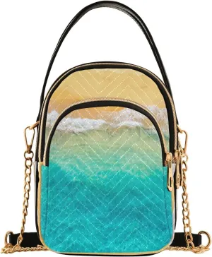 JIPONI Beach Seashore Summer Quilted Crossbody Bag for Women, Small Cell Phone Bag Shoulder Handbags Purse with Leather Strap
