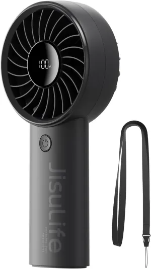 JISULIFE Handheld Fan Life4[5-Speed Turbo Wind Pro],5000mAh Portable Rechargeable Fan with LED Display, Powerful Motor, Summer Essentials for Travel,Beach,Vacation,Makeup,Concerts,Cruise-Black