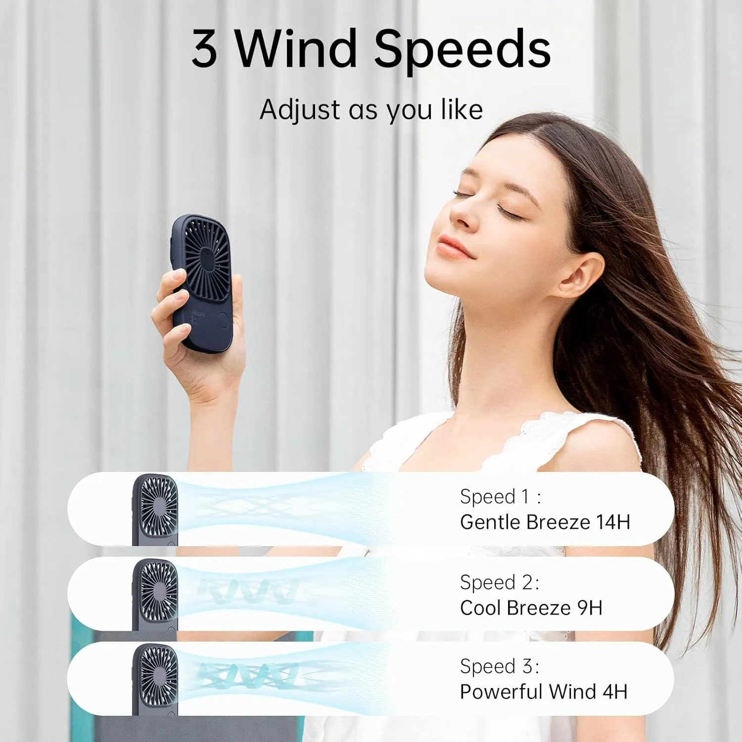 JISULIFE Handheld Mini Lash Fan with Bracket, Small Portable USB Rechargeable Personal Makeup/Eyelash Fan with 3 Speeds for Women Mom Girls Office Outdoor Travel Blue
