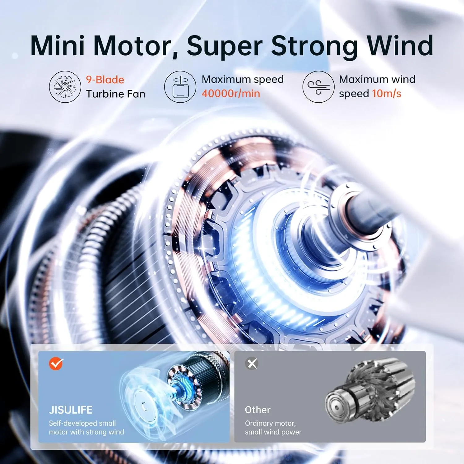 JISULIFE Portable Handheld Fan Life9, Turbo Power High Speed Air [18H Max Cooling Time], 5 Gear Wind, 5000mAh Rechargeable, Mini Pocket Design, Personal Fan for Travel Concerts Cruise Makeup - Black