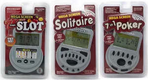 John N. Hansen Mega Screen Handheld Gambling Game Pack Bundle of 3 - Solitaire - Slot Machine - Poker