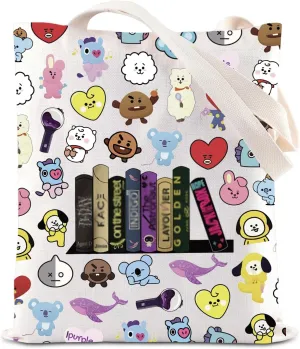 K-pop Album Inspired Tote Bag Korean Group Army Canvas Bag K-pop Team Gift Singer Musical Fans Gift Cartoon Member Gift