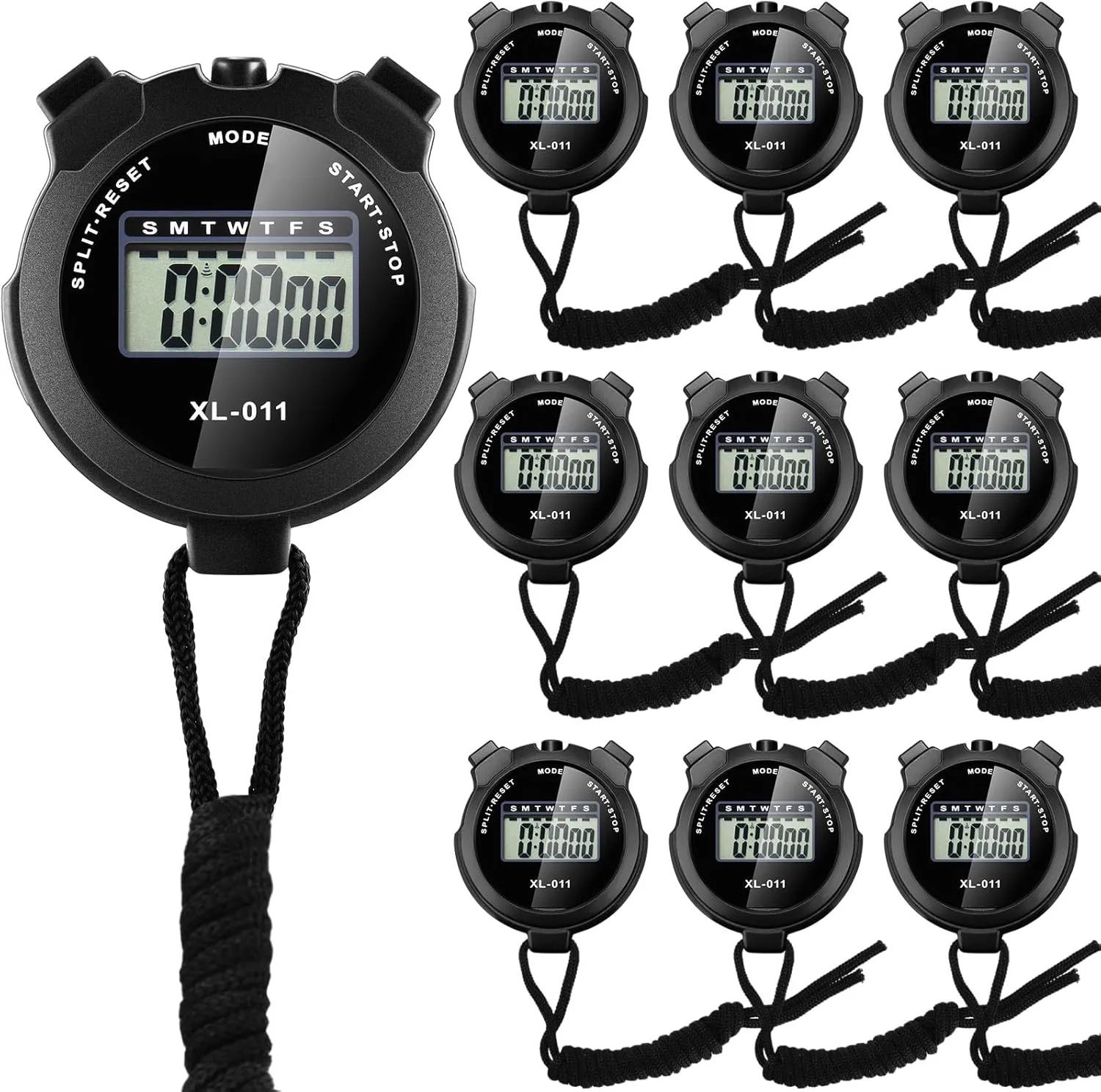Kanayu 28 Pcs Digital Stopwatch Timer Sports Digital Stopwatch Shockproof Large Screen Handheld Stop Watch with Lanyard Date Time Alarm Function for Coach Swimming Running Sports Train(Black)