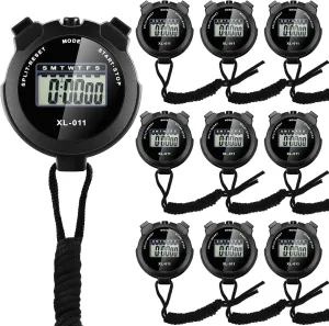 Kanayu 28 Pcs Digital Stopwatch Timer Sports Digital Stopwatch Shockproof Large Screen Handheld Stop Watch with Lanyard Date Time Alarm Function for Coach Swimming Running Sports Train(Black)
