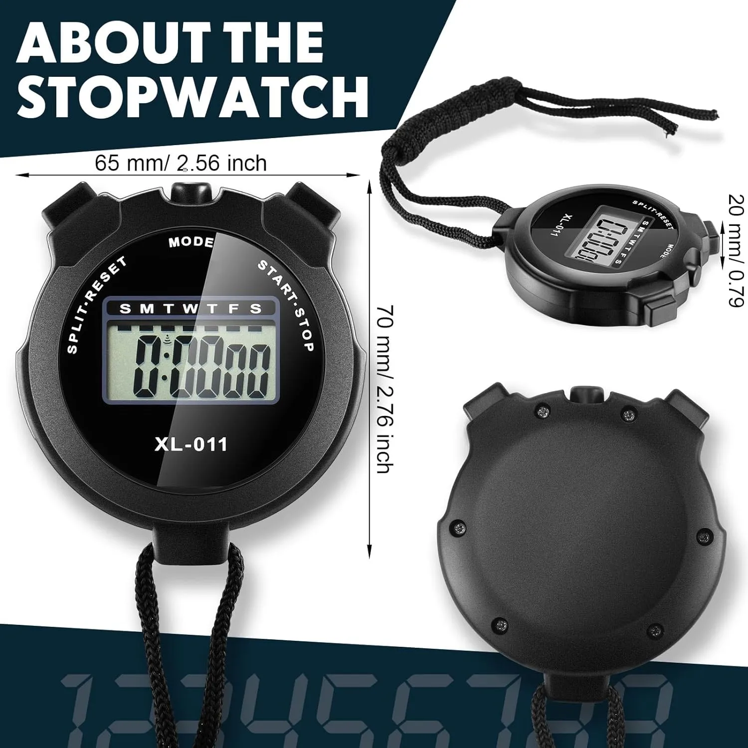 Kanayu 28 Pcs Digital Stopwatch Timer Sports Digital Stopwatch Shockproof Large Screen Handheld Stop Watch with Lanyard Date Time Alarm Function for Coach Swimming Running Sports Train(Black)