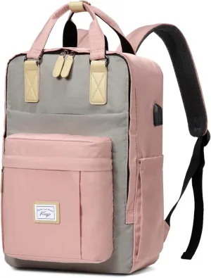 Kasqo Backpack for Women Men, 15.6" Classic Laptop Bookbag with USB Charging Port for College Travel Work