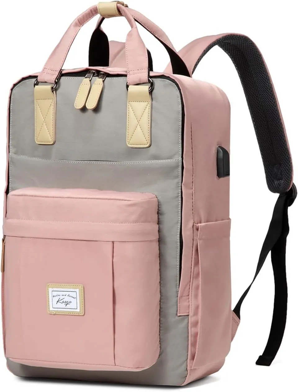 Kasqo Backpack for Women Men, 15.6" Classic Laptop Bookbag with USB Charging Port for College Travel Work