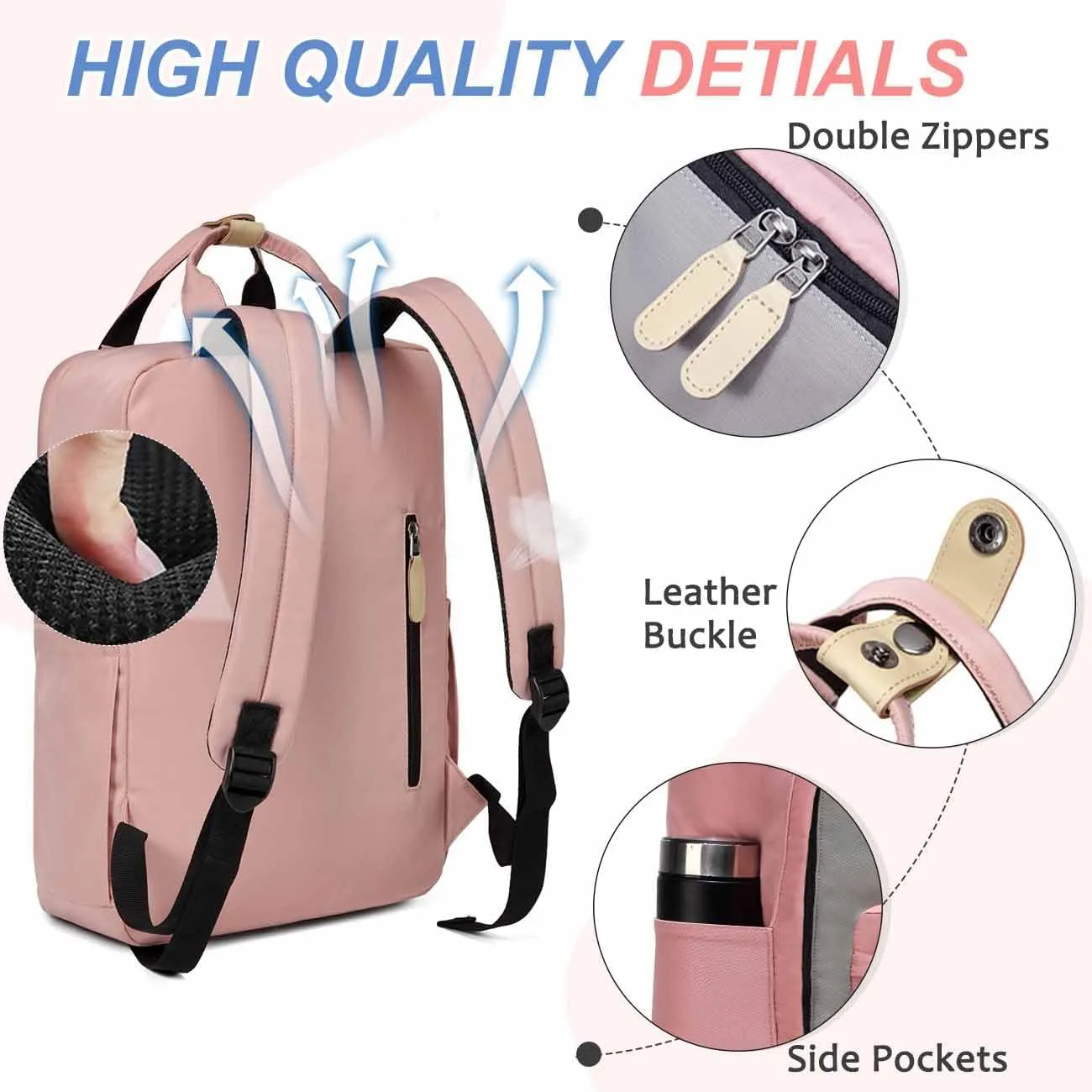 Kasqo Backpack for Women Men, 15.6" Classic Laptop Bookbag with USB Charging Port for College Travel Work