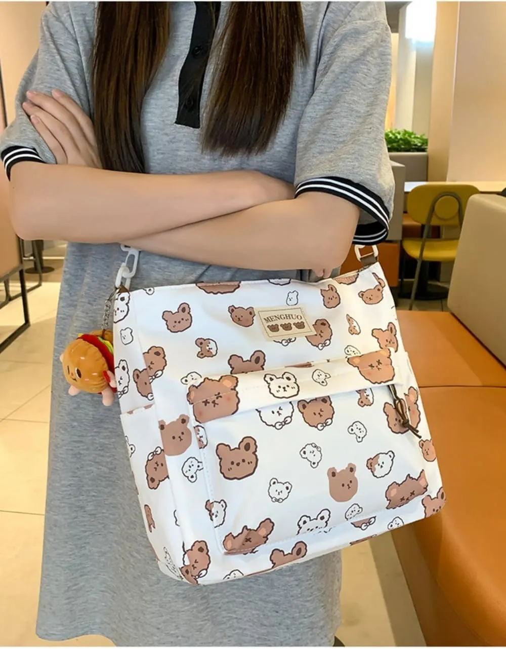 Kawaii Backpack with Cute Accessories, Tote Bag Cartoon Graphic Laptop Backpack, Large Capacity Casual Travel Daypack (Graffiti Tote Bag)