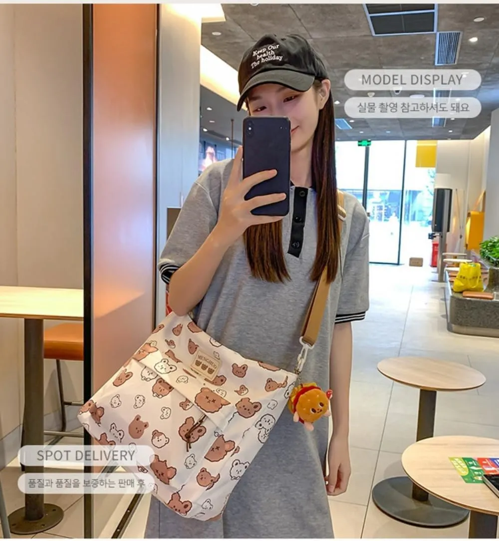 Kawaii Backpack with Cute Accessories, Tote Bag Cartoon Graphic Laptop Backpack, Large Capacity Casual Travel Daypack (Graffiti Tote Bag)