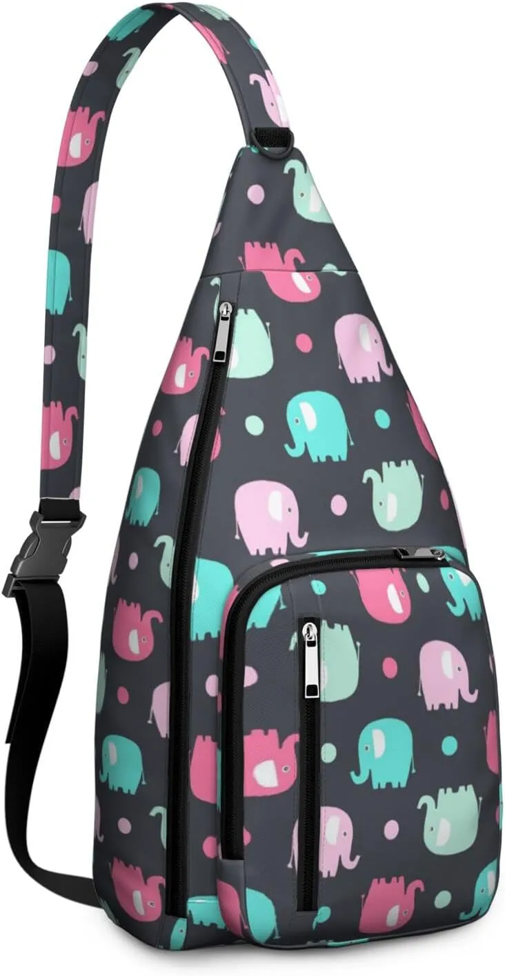 Kawaii Elephant Crossbody Bag Daypack for Women Men Lightweight Waterproof Sling Bag Backpack Hiking Cycling