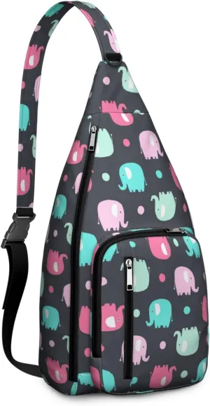 Kawaii Elephant Crossbody Bag Daypack for Women Men Lightweight Waterproof Sling Bag Backpack Hiking Cycling