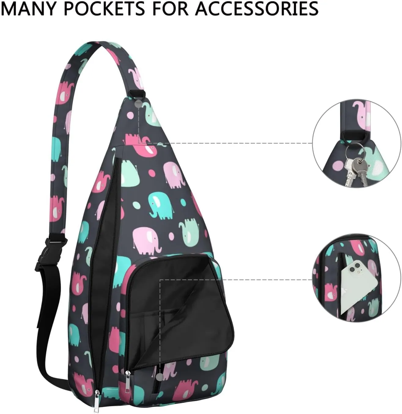 Kawaii Elephant Crossbody Bag Daypack for Women Men Lightweight Waterproof Sling Bag Backpack Hiking Cycling