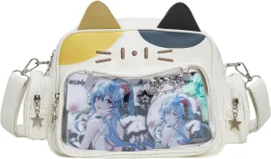 Kawaii Ita Bag Backpack with Insert Cute Cat Crossbody Shoulder Bag Big Capacity Japanese Pin Display Bag (Tricolor)