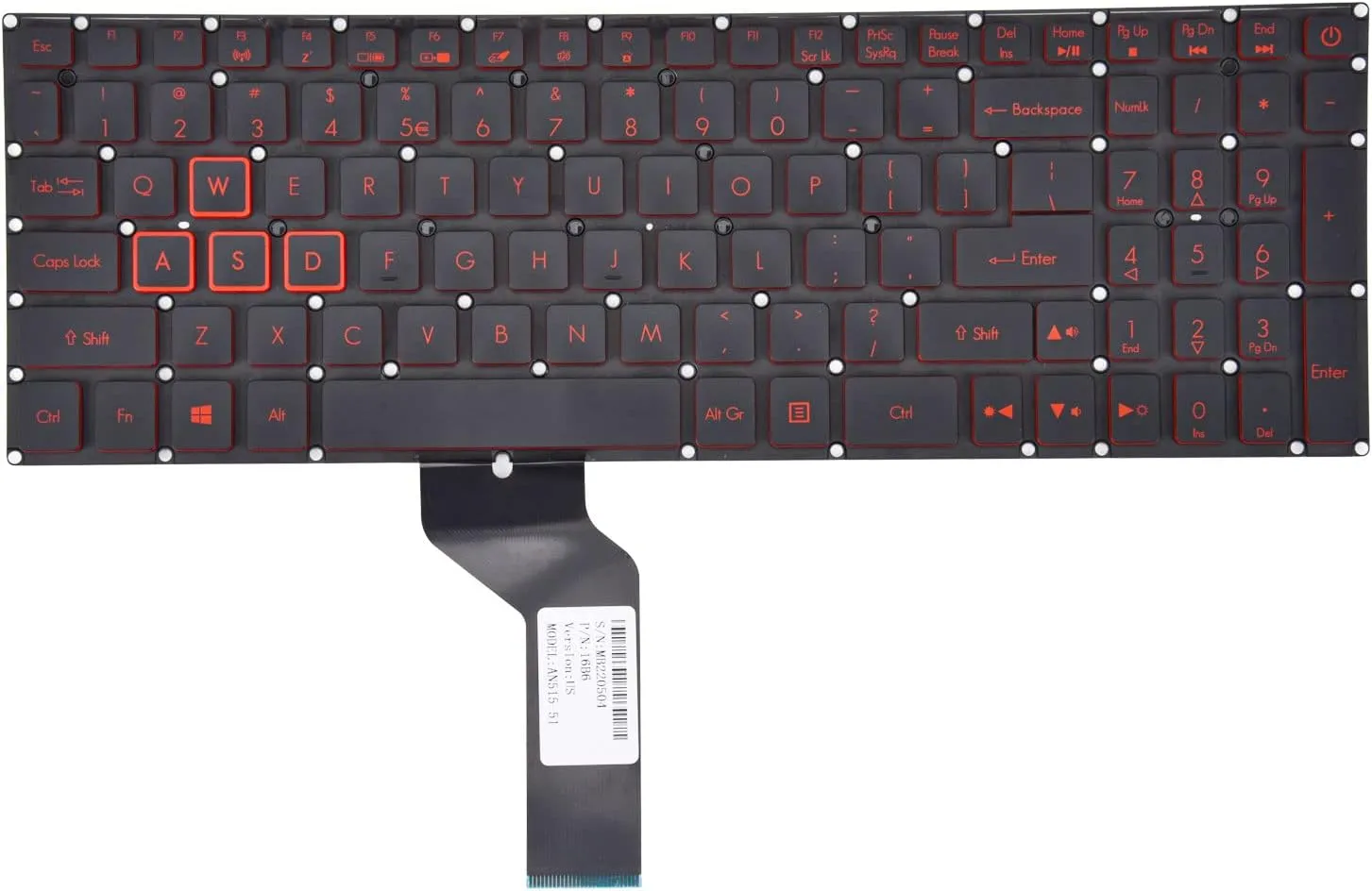 KBRPARTS Replacement Keyboard for Acer Nitro 5 AN515-51 AN515-31 AN515-53 AN515-52 AN515-53-52FA, AN515-42 AN515-41 AN515-41-19HM N17C1 N16C7 Series Laptop with Red Frame Backlit US Layout