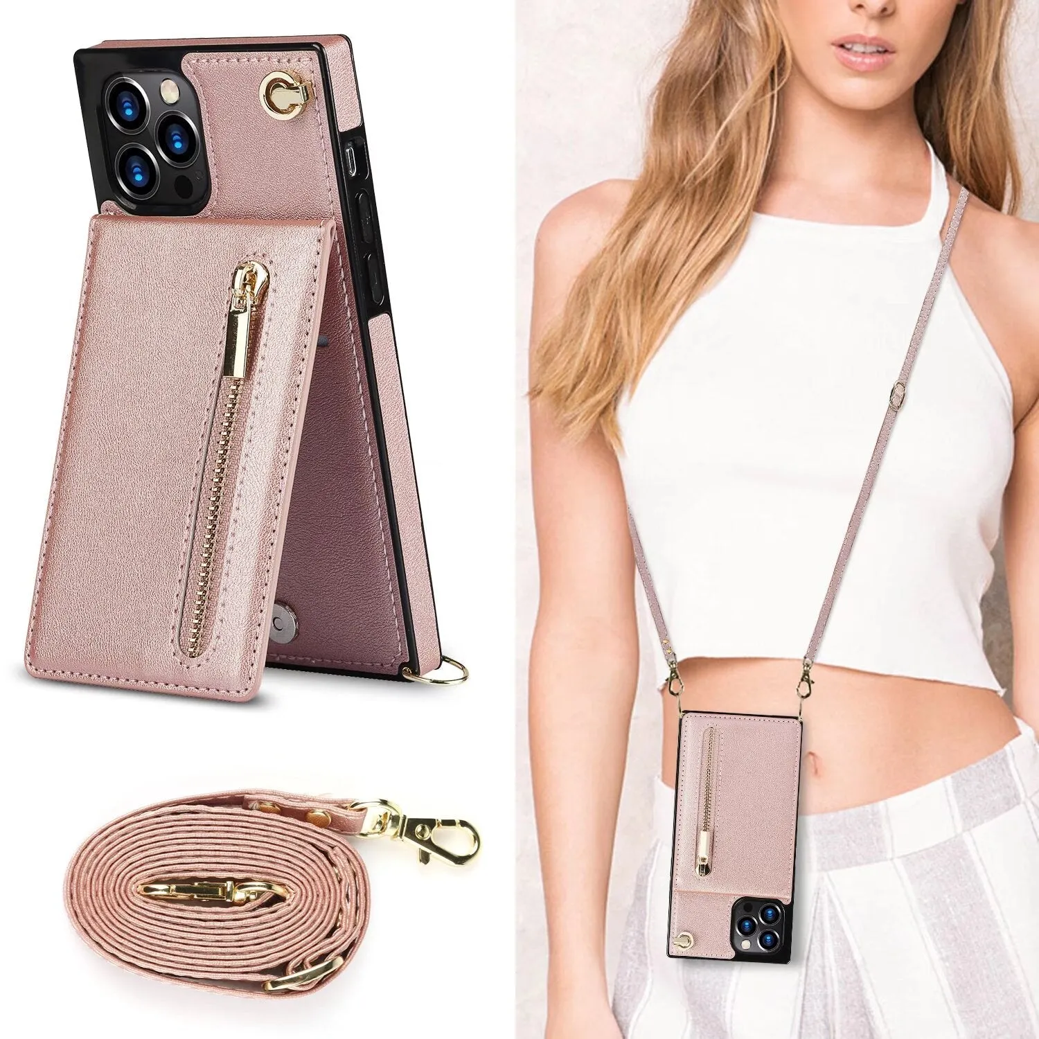Kickstand Card Slots Wallet Strap Case For iPhone 16 15 14 13 12 11 PRO MAX C39