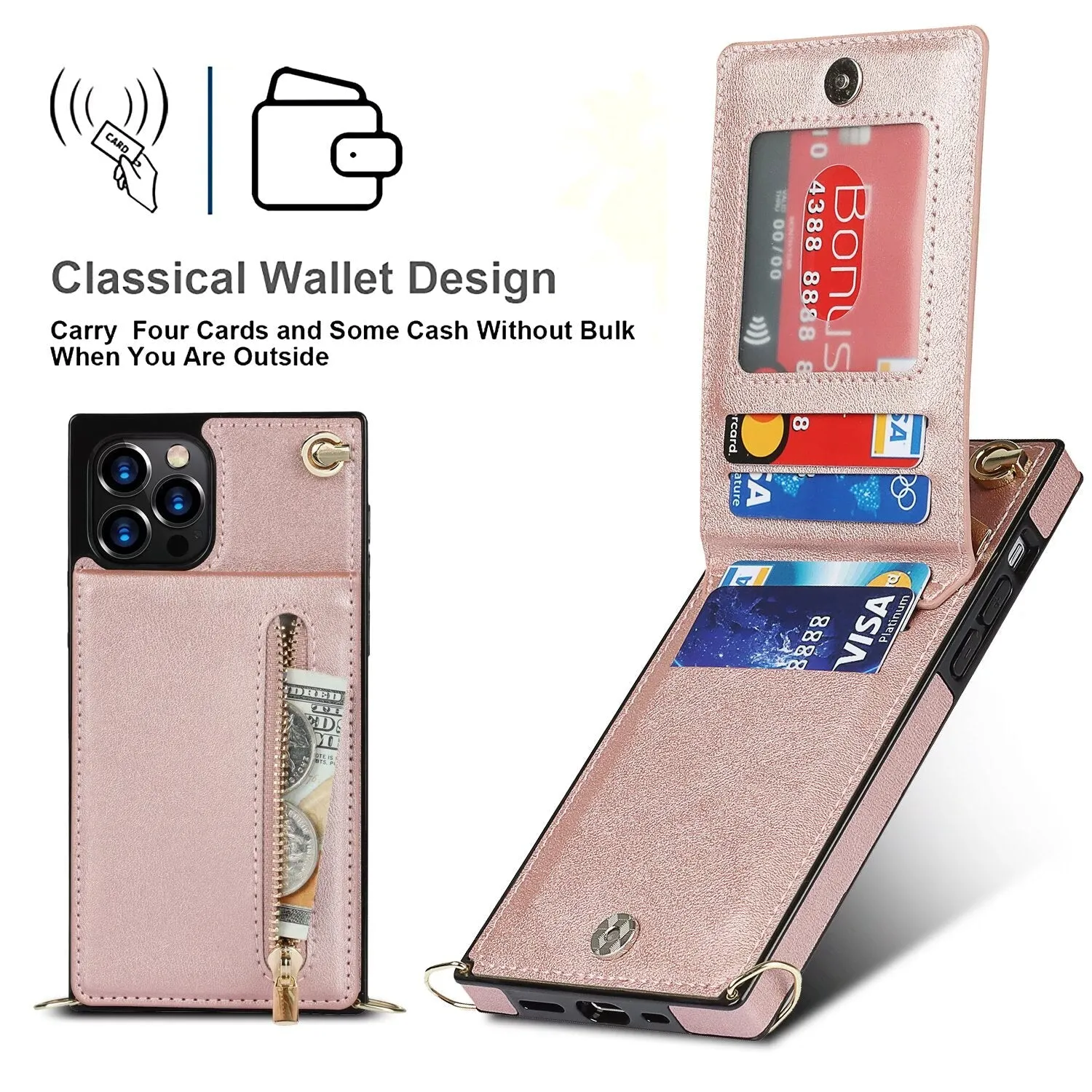 Kickstand Card Slots Wallet Strap Case For iPhone 16 15 14 13 12 11 PRO MAX C39