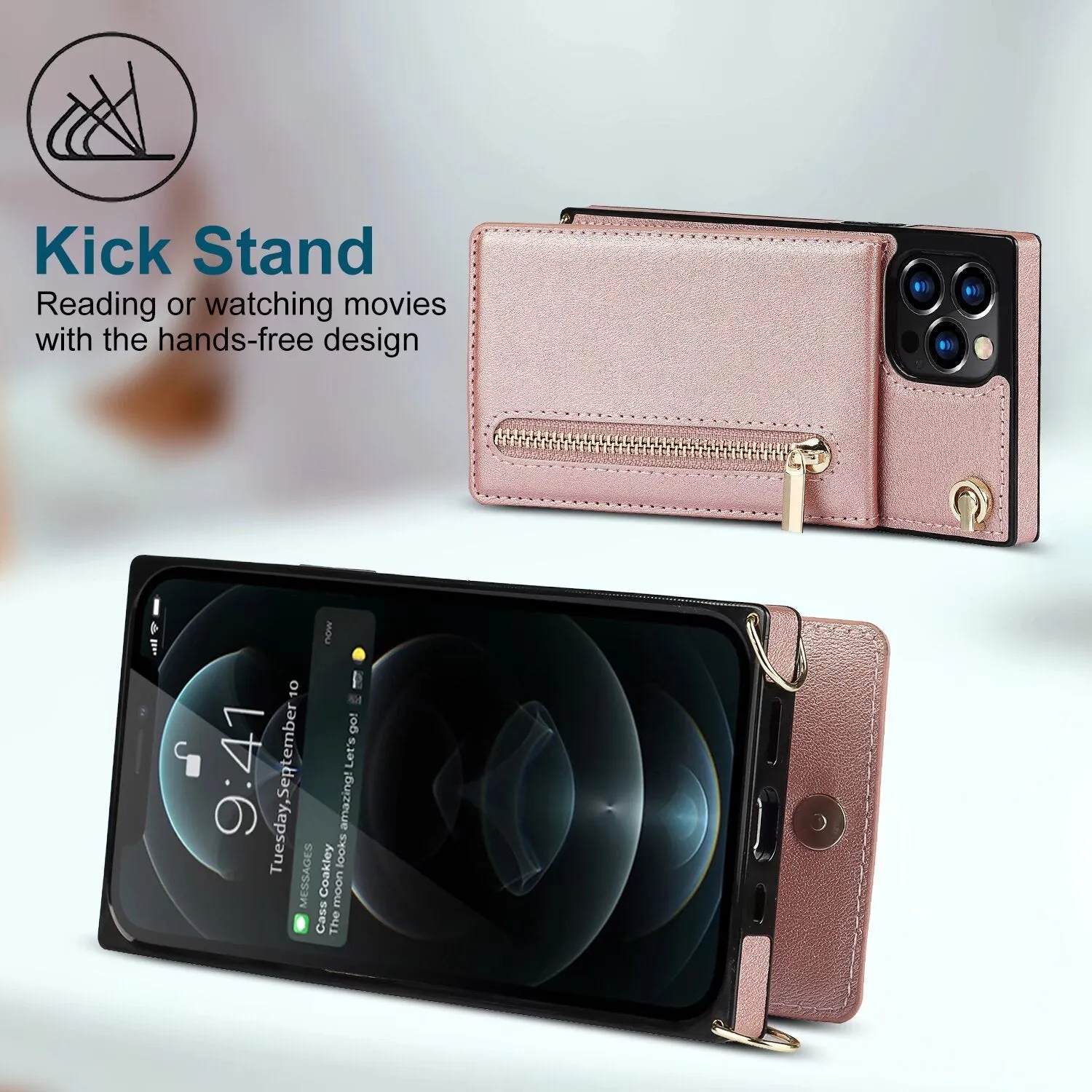 Kickstand Card Slots Wallet Strap Case For iPhone 16 15 14 13 12 11 PRO MAX C39