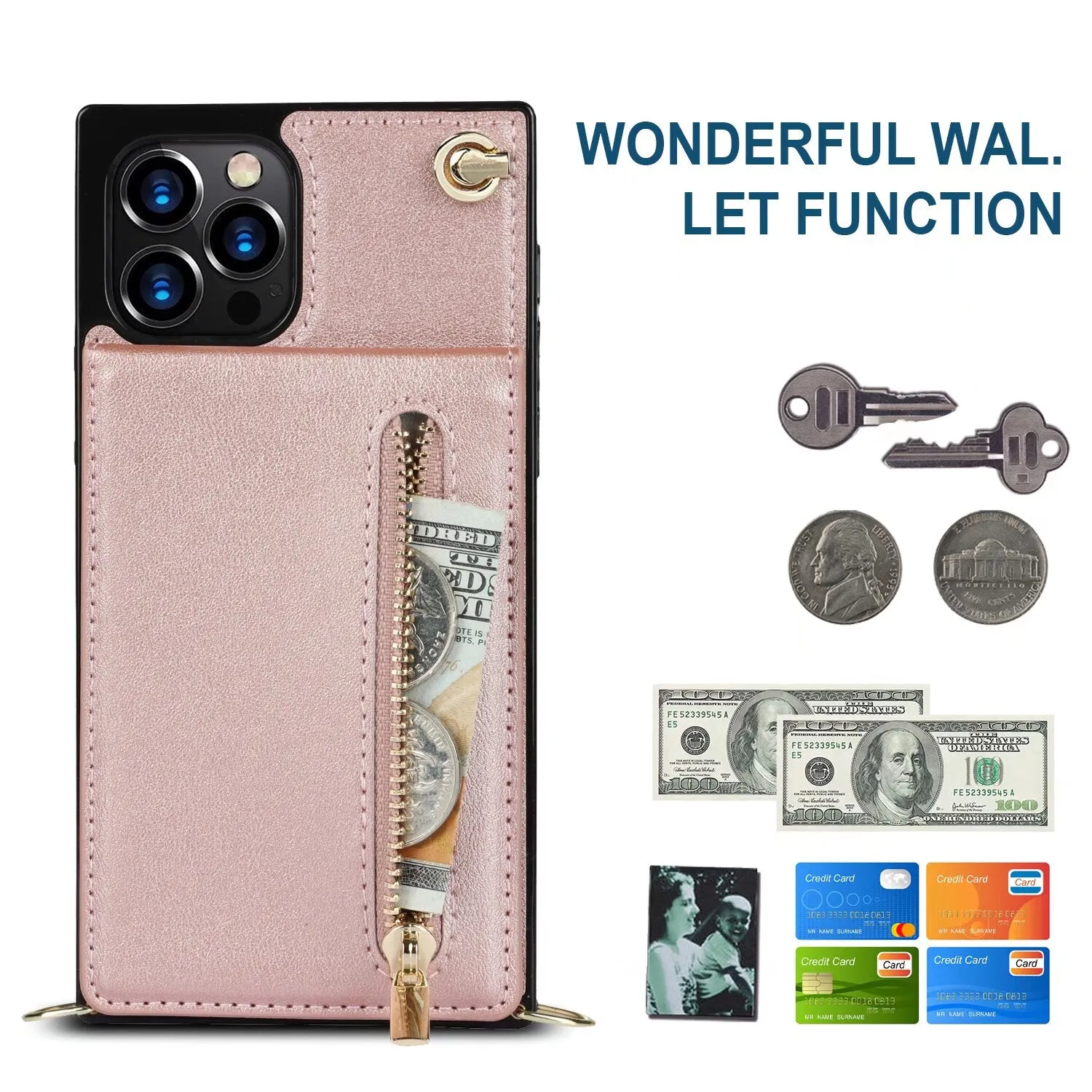Kickstand Card Slots Wallet Strap Case For iPhone 16 15 14 13 12 11 PRO MAX C39