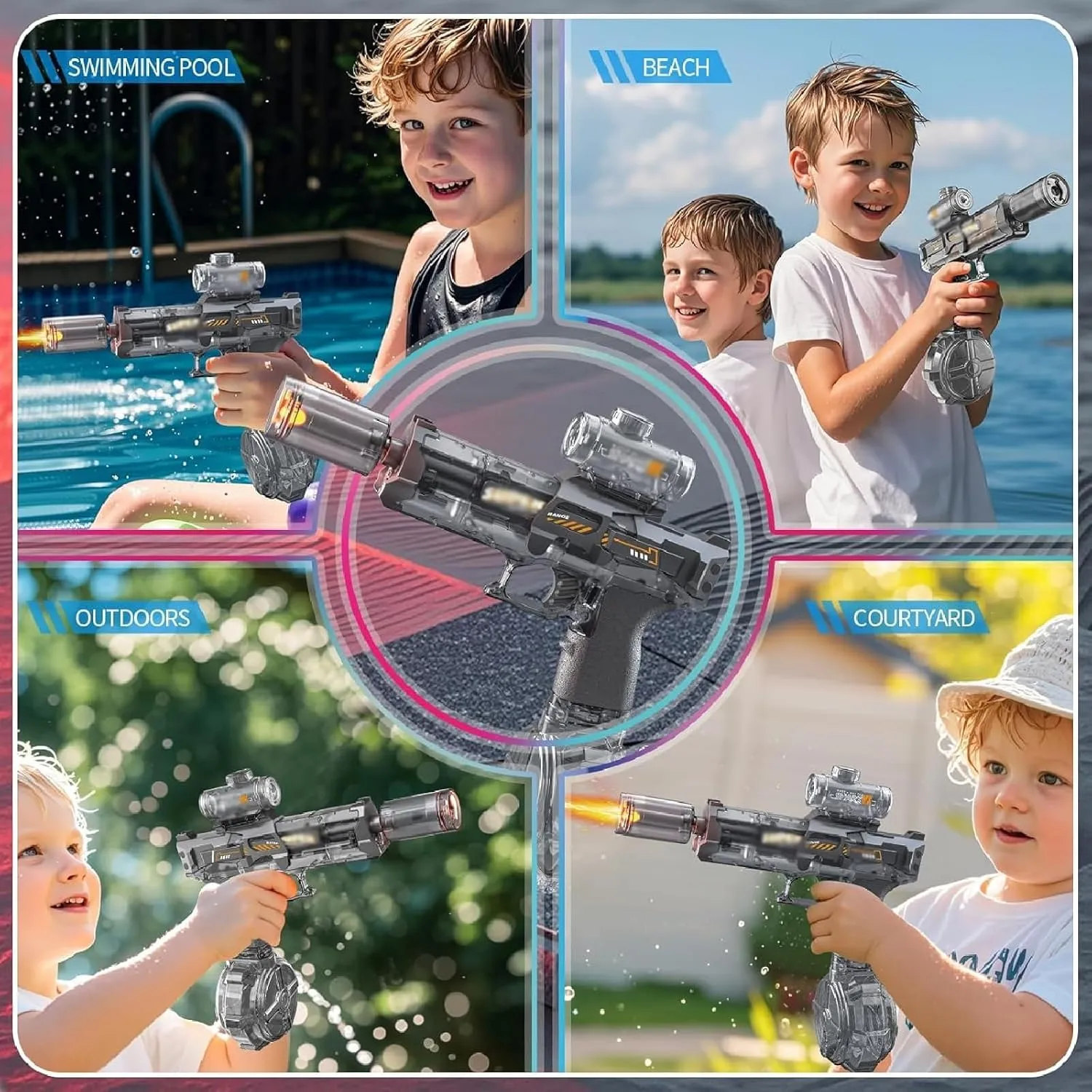 Kiddomind Water Gun, LED Electric Water Gun, Blazerat Water Blaster, Large Capacity Full Automatic High Powered Pressure Blaster Watergun, 28-32 Ft Range, Summer Swimming Pool Party Toy (Gray)