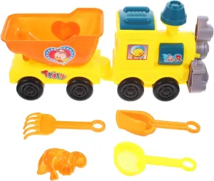 Kids Beach Train Toy Set - Yellow Plastic Sand Digging Tools, Safe for Toddlers, Ideal for Summer Beach Parties, 11.02 X 5.51 X 2.95 Inches