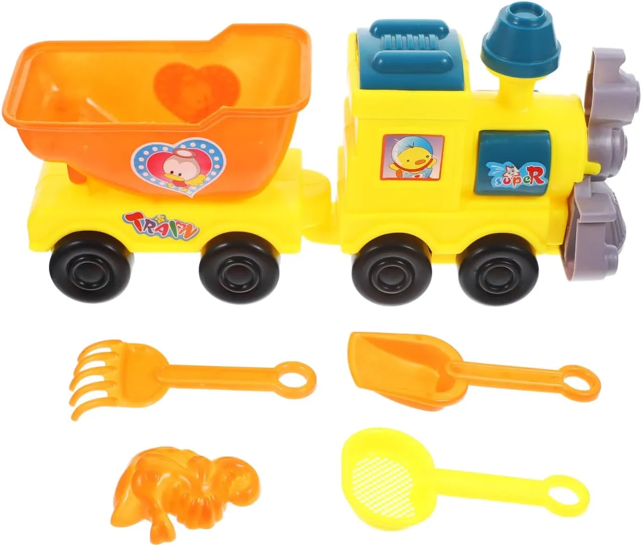 Kids Beach Train Toy Set - Yellow Plastic Sand Digging Tools, Safe for Toddlers, Ideal for Summer Beach Parties, 11.02 X 5.51 X 2.95 Inches